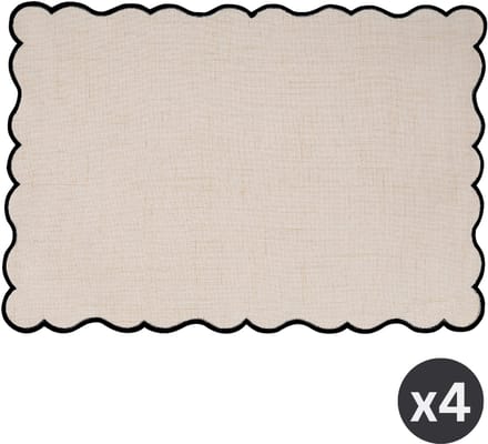Tiseco - Placemat NOURA - SET/4 - linnen - geborduurde rand - 30x43 cm, zwart