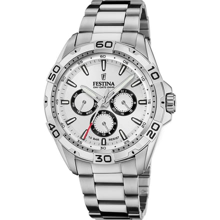 Festina F20623/1 Classics Heren Horloge Witte Wijzerplaat Staal