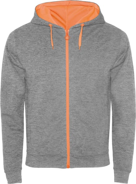 Roly - Fuji Sweater met Rits - Heather Grey 58/Fluor Orange 223 maat M