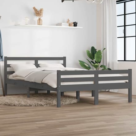 vidaXL - Bedframe - massief - hout - grijs - 140x200 - cm