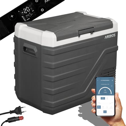 AREBOS Compressor Koelbox - Koelbox Elektrisch 12V 230 Volt - Koelbox Auto - 43L - Temperatuurregeling via APP of LCD-touchscreen