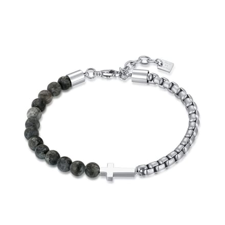 Twice As Nice Armband in edelstaal, helft bollen, helft forcat en kruis 21cm