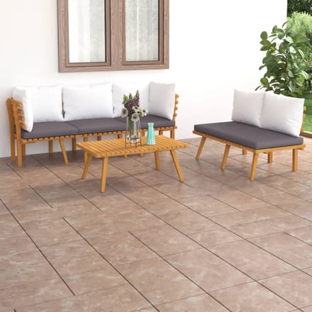 vidaXL - 5-delige - Loungeset - met - kussens - massief - acaciahout