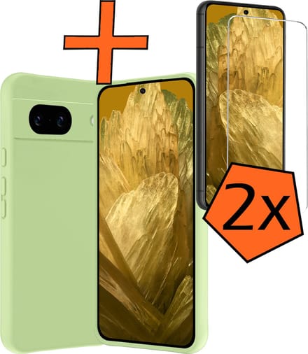 Hoes - Met 2x Screenprotector - Geschikt voor Google Pixel 8a - Sterk & Shockproof - Back Cover - Siliconen Case - Telefoon Hoes - Groen