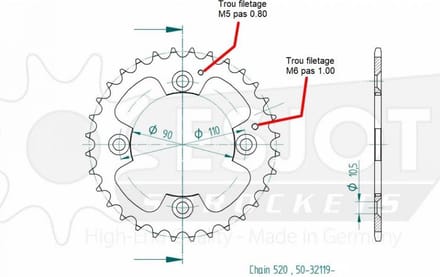 Couronne de transmission Esjot pour Quad Adly 300 Interceptor Rs 2007 à 2011 Neuf