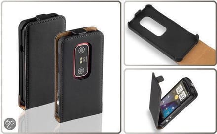 Lelycase Lederen Flip Case Cover Hoesje HTC EVO 3D Zwart​