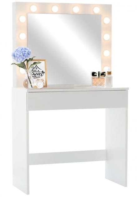 Kaptafel - met spiegel en LED-verlichting - MDF - wit