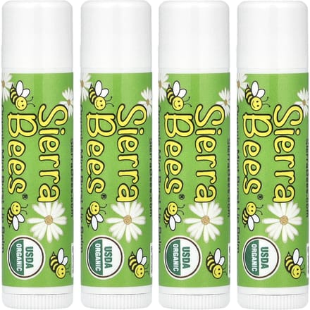 Sierra Bees, Baume à lèvres bio, Mint Burst, 4 paquets, 0,15 oz (4,25 g) chaque yellow