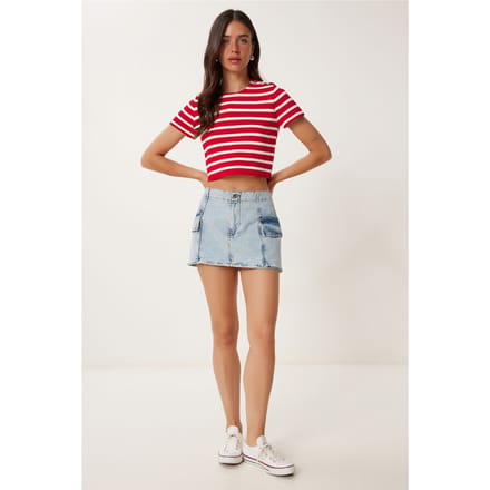 Hoge Taille Denim Rok met Knopen Sluiting