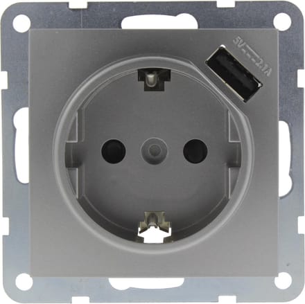 Q-Link S2 Contactdoos Inbouw Randaarde Usb 2.1A 5V Rvs