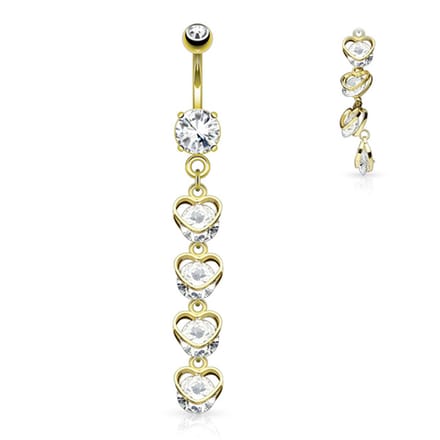 Navelpiercing 4 verticale hartjes hanger - goud - LMPiercings