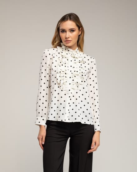Blouse met stippen en ruches op de borst