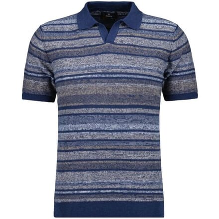 Ragman Trui Short Sleeve Knit Stripe Resort Collar Night Blue-Multi / male