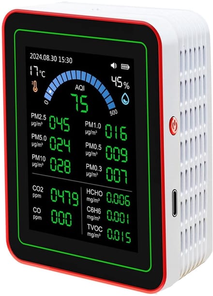 Luchtkwaliteitsmeter - Luchtmeter Detector - Binnenlucht Meten - 18 in 1 Functies - USB Oplaadbaar - Wit