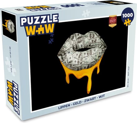 Puzzel Lippen - Geld - Zwart - Wit - Legpuzzel - Puzzel 1000 stukjes volwassenen