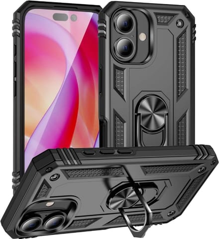 Cityhoesje – Armor Kickstand – Ring BackCover – iPhone 16 Plus – Zwart