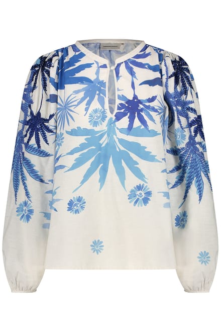 Fabienne Chapot Carly Top Warm White/bright Bl Maat: 42 | Longsleeves Outlet | Dames | Blauw