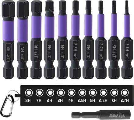 Set van 10 hexagonale schroevendraaierbits, 50 mm, H1.5 – H8, S2, magnetische schroefbits voor impact schroevendraaiers met verlengstuk en bit houder