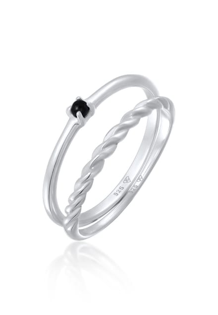 Elli - Ring - Dames Stack Set Klassiek Gedraaid met synth. Parel in 925 Sterling Zilver - Dames