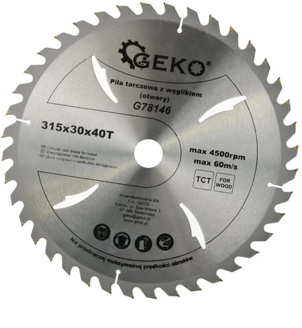GEKO Cirkelzaagblad - Houtbewerking - 315 mm - Koelgaten - 40 Tanden