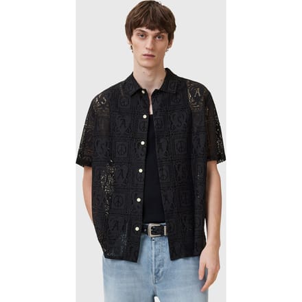 AllSaints Netley Ss Shirt Black Größe: L | Casual hemden Outlet | Herren | Schwarz