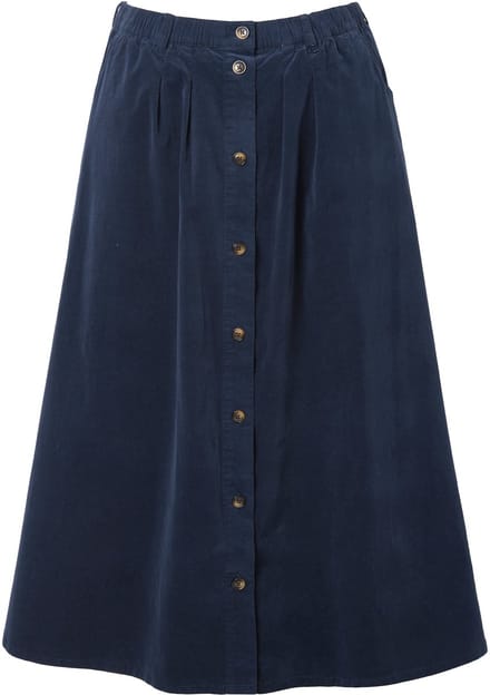 Ulla Popken - Dames - Maxirok van corduroy A-lijn knoopsluiting - Marine - Maat 54+
