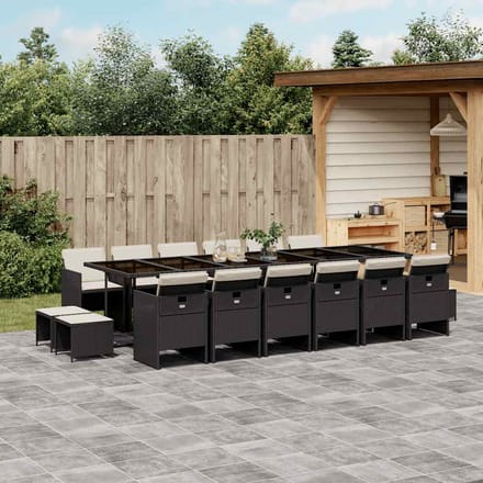 vidaXL - 17-delige - Tuinset - met - kussens - poly - rattan - zwart