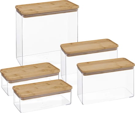 5Five - Voedsel/keuken voorraadpotten set 5x stuks - kunststof/bamboe