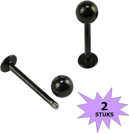 Fako Bijoux® - Labret Piercing - 4mm - Zwart - 2 Stuks