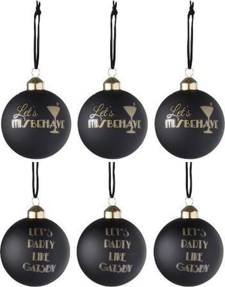 Kerstballen met Tekst Zwart en Goud 6 stuks