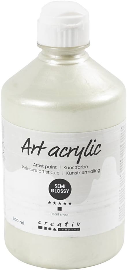 Acryl Verf, semi-glanzend, dekkend, pearl silver, 500 ml/ 1 fles