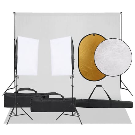 vidaXL - Fotostudioset - met - verlichtingsset, - achtergrond - en - reflector
