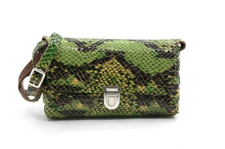 Groene schoudertas met print - klein model - 100% Leer