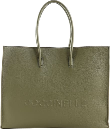 COCCINELLE Leren Schoudertas Maxi Log Handbag Grained Leather Laurel Green Olijfgroen