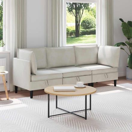 vidaXL - Woonkamer - Meubelset - 3 - st - Crèmekleurig - Fluweel