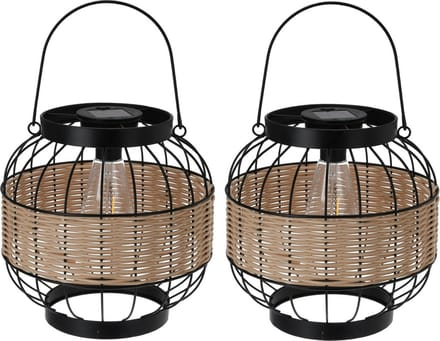 Pro Garden Lantaarn - 2x - solar - metaal - 24 x 24 cm - tuinverlichting - ophangbaar