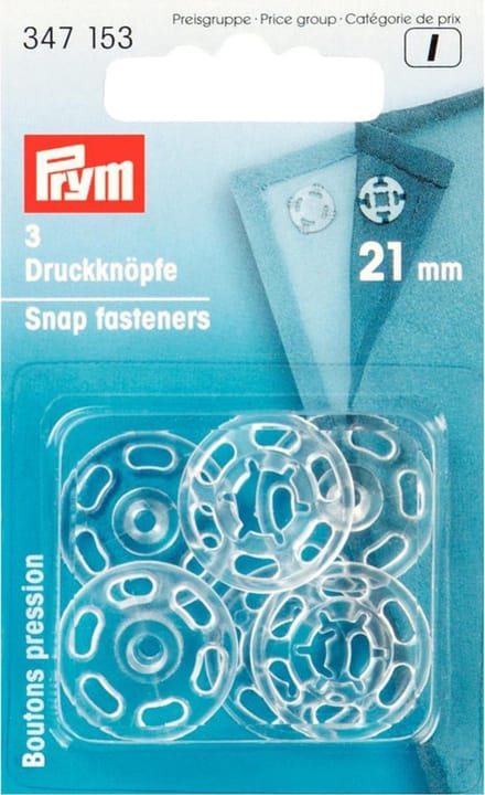 Aannaaidrukknopen kunststof rond 21 mm transparant 3 st. - Aannaaidrukknopen - Prym