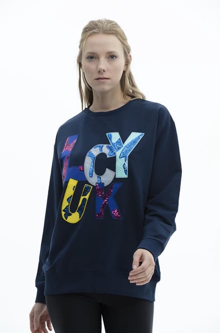 SCR. Ilona - Dames Trui - Oversized Sweater met Print - Lucky - Zwart - One Size