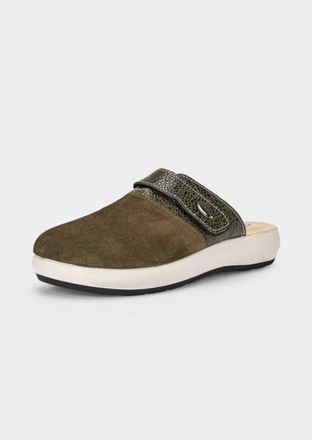 Suède sandalen met klittenbandsluiting - kaki - Gr. 39 van Goldner Fashion
