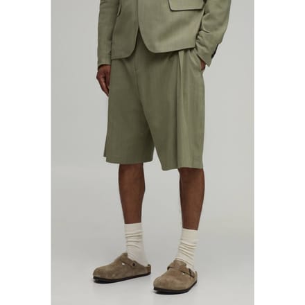 Linnen-look Wide Fit Plooifront Getailleerde Jorts | Olive | Size 36