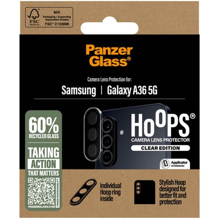 PanzerGlass Screenprotector geschikt voor Samsung Galaxy A36 Glazen | PanzerGlass Hoops Camera Lens Protector - Case Friendly