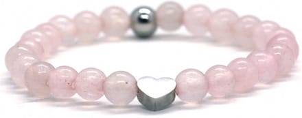 meisjes armband rozequartz 6mm rvs hart - 16 cm Heaven Eleven
