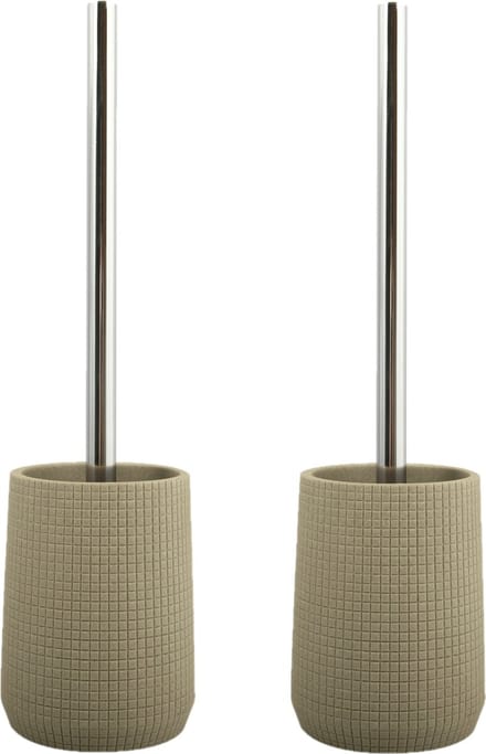 MSV Toilet/wc-borstel houder - 2x - kunststeen/metaal - taupe - 35 cm