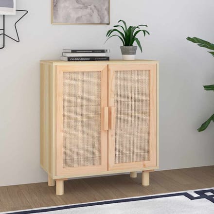 vidaXL - Dressoir - 60x30x70 - cm - massief - grenenhout - en - rattan - bruin