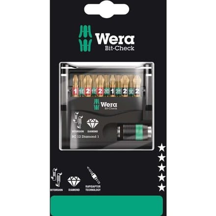 Wera Bit-Check 12 Diamond 1 SB 05136392001 Bitset 1/4 (6,3 mm) Incl. bithouder
