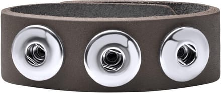 Quiges Dames Leren Armband voor 18mm Drukknopen/Chunks Grijs 18.5-20.5cm - EBM117