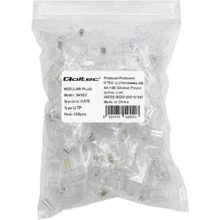 Qoltec Plug RJ45 modulaire connector |   CAT6 |   UTP |   Vergulde contacten |   100 stuks