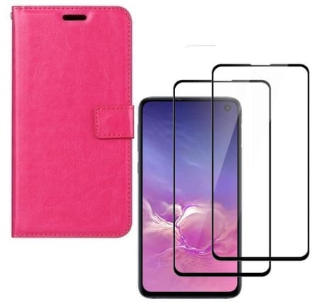 Bookcase hoesje Geschikt voor: Samsung Galaxy S10e Portemonnee roze met 2 stuks Glas Screen protector
