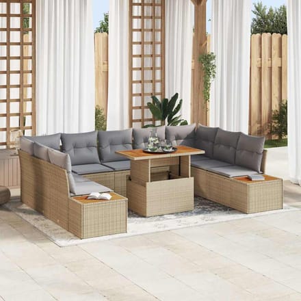 vidaXL - Tuinbank - Set - 10 - st - Beige - poly - rattan