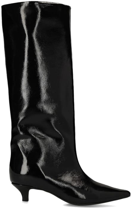 Sacha - Dames - Zwarte hoge lakleren laarzen met kitten heel - Maat 37